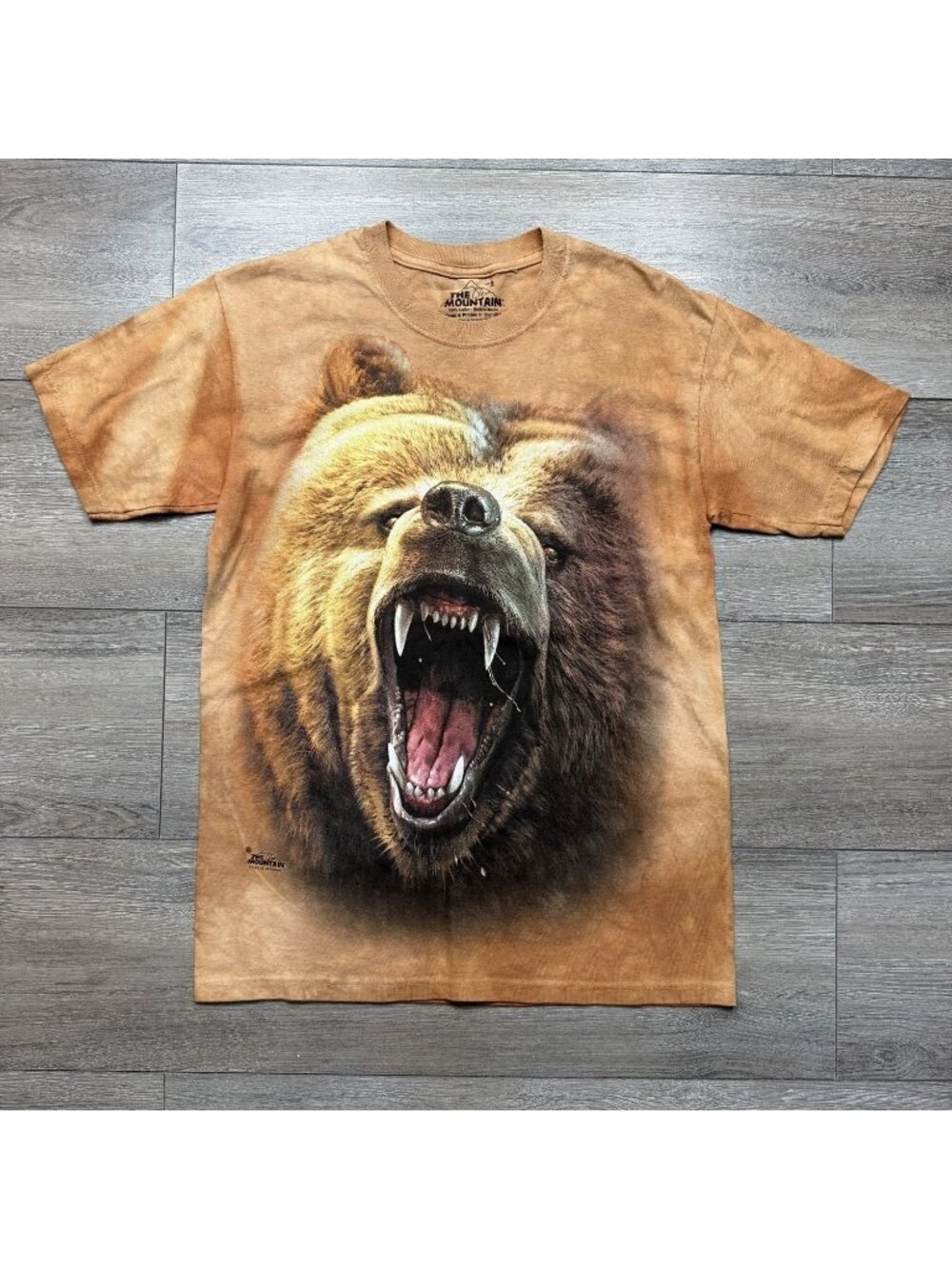 The Mountain T-Shirt Grizzly Bear Face Mens S Brown Crew Neck Short Sleeve